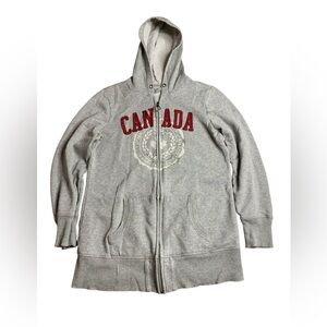 Old Navy Heather Grey CANADA Graphic Zip-Up Hoodie - Size Medium